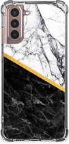 Back Cover Samsung Galaxy S21 Plus Smartphone hoesje met doorzichtige rand Marble White Black