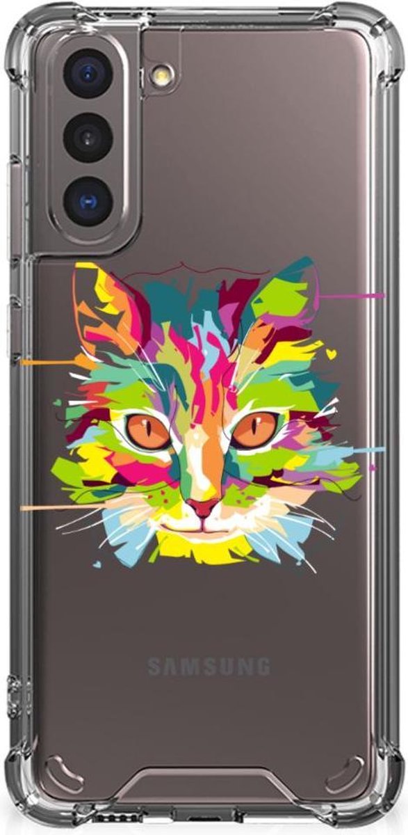 Samsung Galaxy S21 Stevig Bumper Hoesje Cat Color