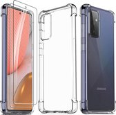 Samsung Galaxy A72 hoesje ShockProof Backcover anti Shock Cover + 2x Glazen Screenprotector / tempered glass