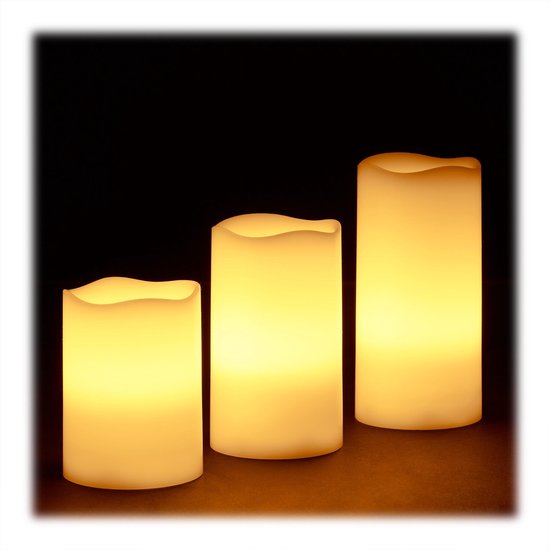 Relaxdays LED kaarsen set van 3 - echte was - LED theelichtjes - flikkerend - batterijen