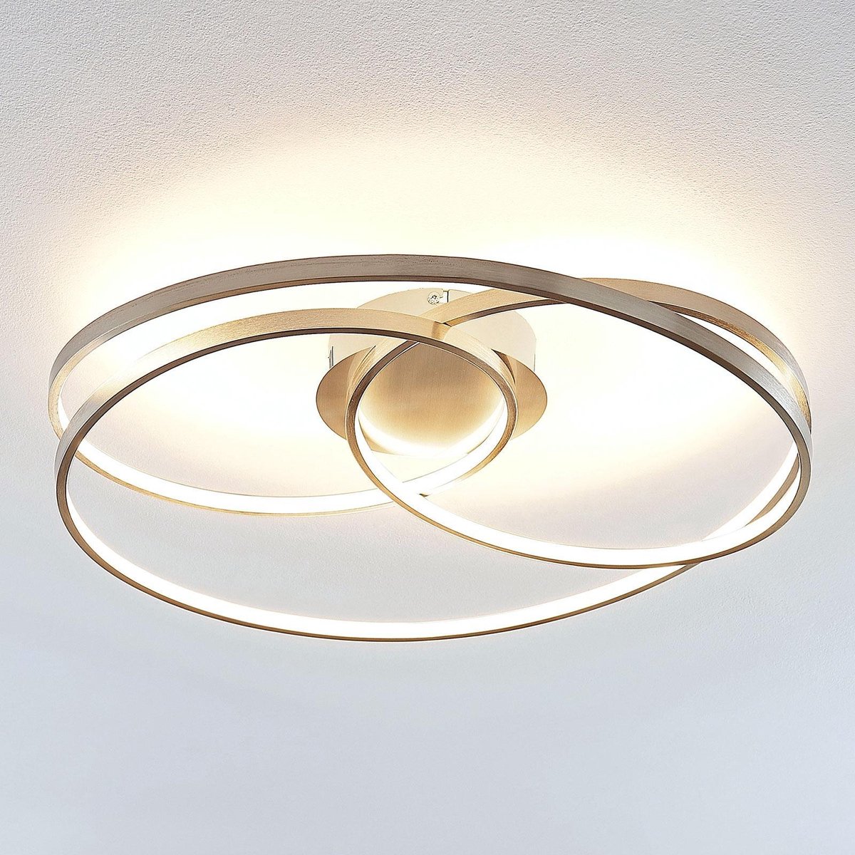 HOFSTEIN plafondlamp Foggia, plafondlamp van metaal/papierraster/kunststof in nikkelmat/natuur/beige/wit, ronde lamp in boho-design ( 60 cm), E27, eetkamer, woonkamer, slaapkamer, keuken
