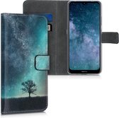 kwmobile telefoonhoesje voor Nokia 2.4 - Backcover voor smartphone - Hoesje met pasjeshouder in blauw / grijs / zwart - Sterrenstelsel en Boom design