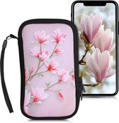 kwmobile hoesje voor smartphones L - 6,5" - hoes van Neopreen - Magnolia design - poederroze / wit / oudroze - binnenmaat 16,5 x 8,9 cm