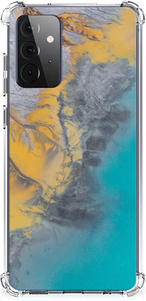 Samsung Galaxy A72 4G/5G Anti-Shock Hoesje Marble Blue Gold