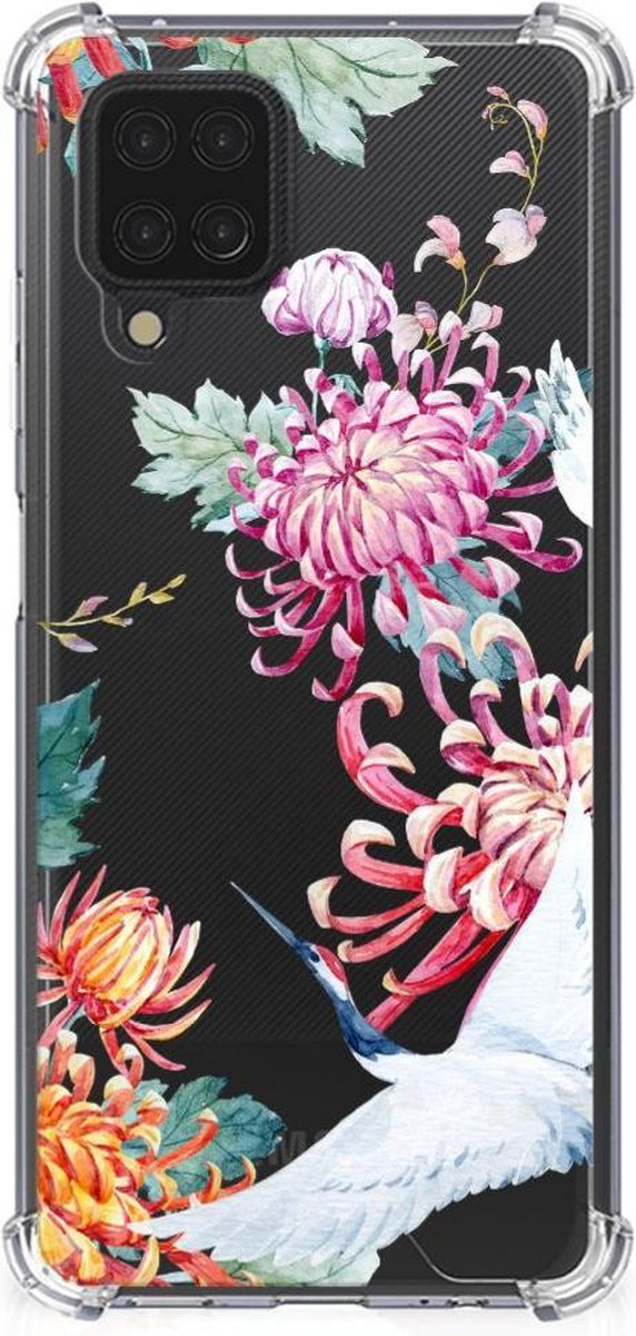 Back Cover voor Samsung Galaxy A12 Case Anti-shock Bird Flowers