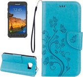 Voor Galaxy S7 Active Pressed Flowers Butterfly Pattern Horizontale Flip Leather Case met houder & kaartsleuven & portemonnee & lanyard (blauw)