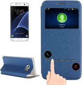 Voor Galaxy S7 Edge / G935 Horizontale lederen flip-hoes met houder en oproepweergave-ID (blauw)