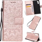 Geperst afdrukken Zonnebloempatroon Horizontale flip PU lederen tas voor Galaxy Note 10, met houder en kaartsleuven en portemonnee en lanyard (roségoud)
