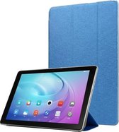 Horizontale leren flip-case met zijdetextuur en drie-uitklapbare houder voor Galaxy Tab T725 (blauw)