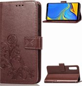 Lucky Clover Pressed Flowers Pattern Leather Case voor Galaxy A7 (2018), met houder & kaartsleuven & portemonnee & draagriem (bruin)