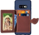 Leaf Magnetic Snap Litchi Texture TPU beschermhoes voor Galaxy S10e, met kaartsleuven & houder & portemonnee (donkerblauw)