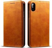 Suteni Calf Texture horizontale lederen flip-hoes voor iPhone X / XS, met houder en kaartsleuven en portemonnee (bruin)