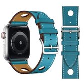 Modieuze enkele cirkel drie gaten lederen horlogeband voor Apple Watch Series 3 & 2 & 1 42 mm (blauw)