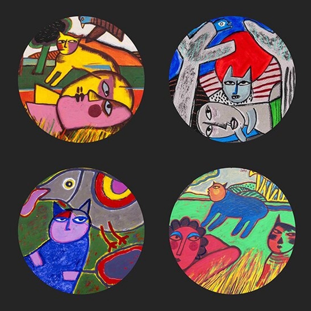 4 Katten Onderzetters – Guillaume Corneille Collectie – Parastone – 10 cm