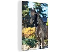 Canvas Schilderij Zon - Fries - Paard - 20x30 cm - Wanddecoratie