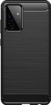 Shop4 - Geschikt voor Samsung Galaxy A72 Hoesje - Zachte Back Case Brushed Carbon Zwart