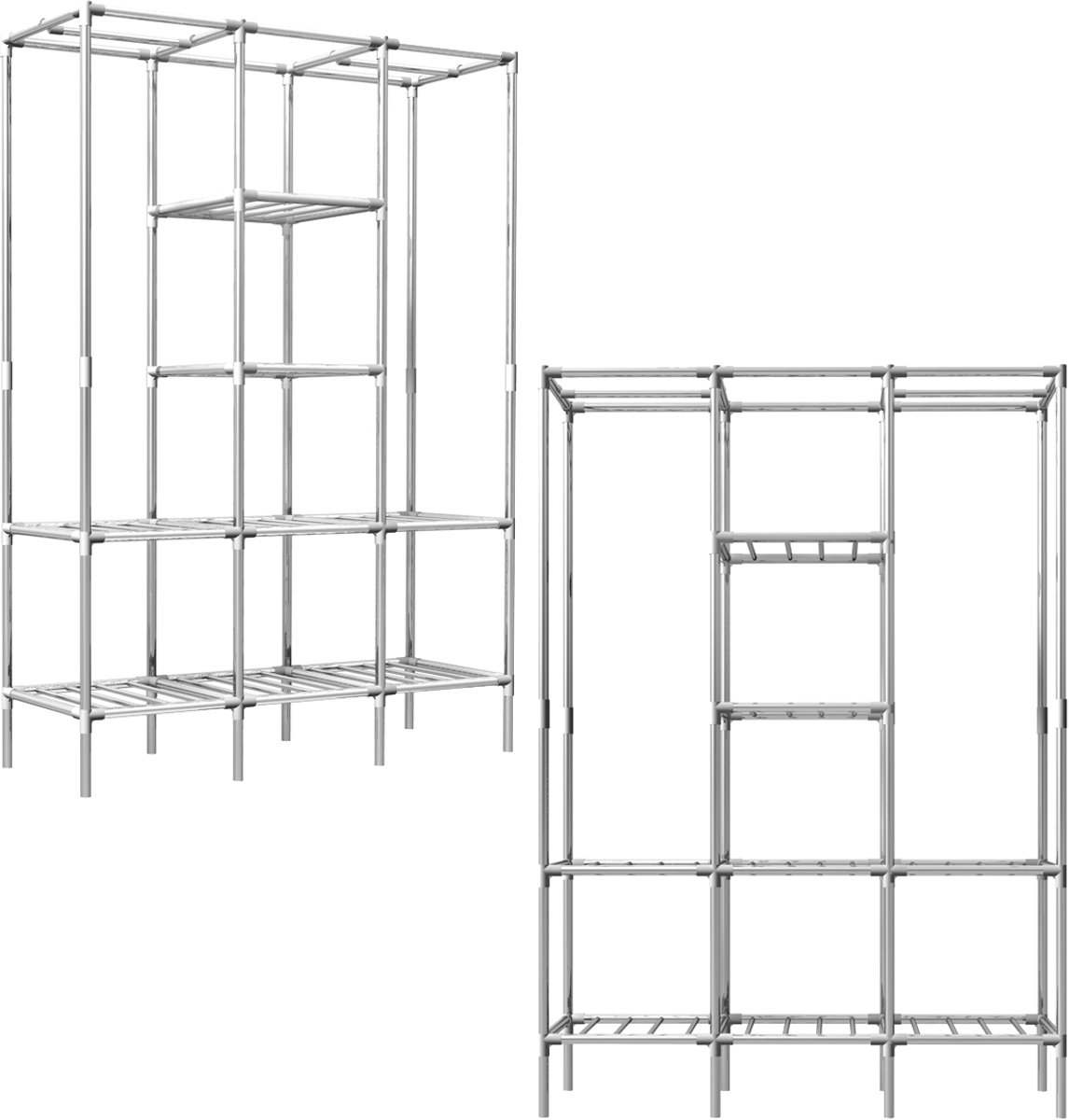 Stevige Metalen Garderobekast - 178x128x45 Kledingrek - Opbergrek - 8 Planken - 2 Kledingstangen