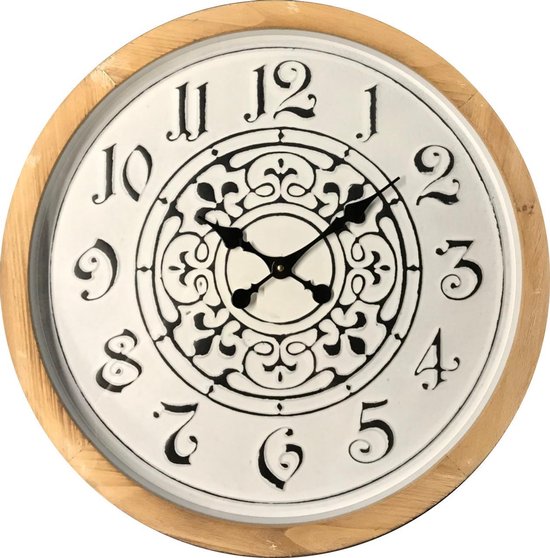 HAES deco - Grande Horloge Murale Rétro Vintage - Cadran avec des chiffres élégants - Klok sans tic-tac - en bois et métal - diamètre 64 cm, épaisseur 8 cm. - WCL0033