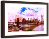 Foto in frame , Brug in New York in roze ,120x80cm , Multikleur , wanddecoratie