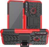 Voor Huawei Y7P Tire Texture Shockproof TPU + PC beschermhoes met houder (rood)