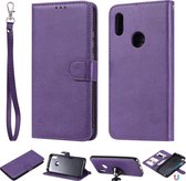 Voor Huawei Honor 8A / Y6 (2019) Effen kleur Horizontaal Flip beschermhoes met houder & kaartsleuven & portemonnee & fotolijst & lanyard (paars)