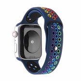 Voor Apple Watch Series 5 & 4 44mm / 3 & 2 & 1 42mm Rainbow Sport horlogeband (donkerblauw)