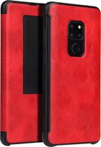 Fierre Shann Crazy Horse Texture Horizontal Flip PU Leather Case voor Huawei Mate 20, met Smart View Window & Sleep Wake-up Function (Rood)