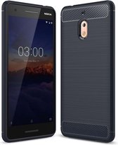 Brushed Texture Carbon Fibre Shockproof TPU Case voor Nokia 2.1 (Navy Blue)