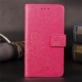 Voor LG W10 Lucky Clover geperst bloemenpatroon lederen tas, met houder en kaartsleuven & portemonnee en handriem (roze)