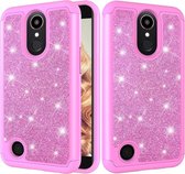 Glitter poeder contrast huid schokbestendig siliconen + pc beschermhoes voor lg k10 (2017) / k20 plus (roze)