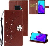 Voor Huawei Mate 30 Lite Plum Blossom Pattern Diamond Encrusted Leather Case met houder & kaartsleuven & portemonnee (bruin)