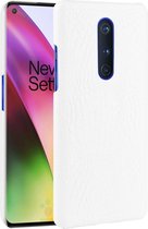 Voor OnePlus 8 Shockproof Crocodile Texture PC + PU Case (Wit)