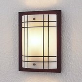Lindby - Wandlamp hout - 1licht - hout, glas - H: 29 cm - E14 - donkerbruin, wit