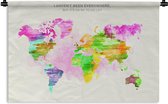 Wandkleed Trendy wereldkaarten - Kleurrijke schilderachtige wereldkaart met een tekst Wandkleed katoen 90x60 cm - Wandtapijt met foto