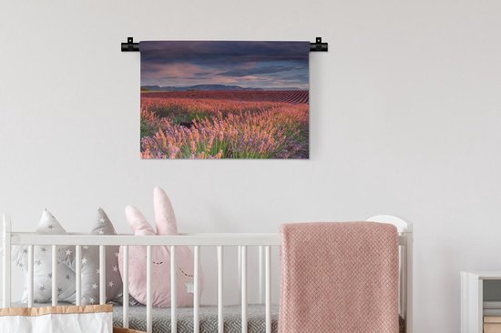 Tapisserie Calme - Champ de lavande au coucher du soleil calme Tapisserie murale en coton 60x40 cm - Tapisserie murale avec photo