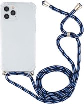 Apple iPhone 12 Pro Max Hoesje - Mobigear - Lanyard Serie - TPU Hoesje met koord - Transparant / Wit / Donkerblauw - Hoesje Geschikt Voor Apple iPhone 12 Pro Max