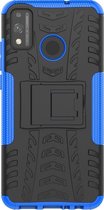 Mobigear Hoesje geschikt voor HONOR 9X Lite Telefoonhoesje Hardcase | Mobigear Tire Backcover Shockproof met Standaard | Schokbestendig 9X Lite Telefoonhoesje | Anti Shock Proof - Zwart /Blauw | Zwart,blauw