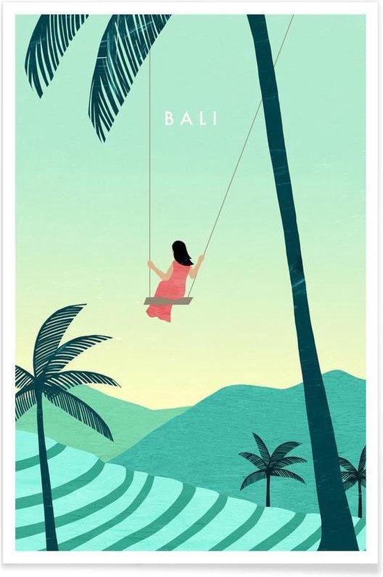JUNIQE - Poster Bali - retro -20x30 /Groen