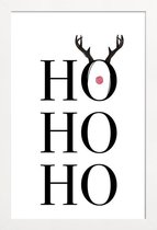 JUNIQE - Poster met houten lijst Hohoho Deer -13x18 /Wit & Zwart