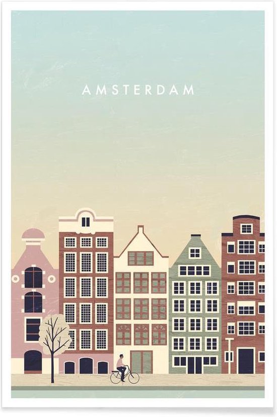 JUNIQE - Poster lijst Amsterdam - retro /Bruin