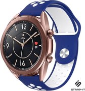 Siliconen Smartwatch bandje - Geschikt voor  Samsung Galaxy Watch 3 sport band 41mm - blauw/wit - Strap-it Horlogeband / Polsband / Armband