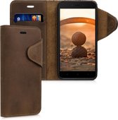 kalibri telefoonhoesje voor Xiaomi Redmi 5A - Hoesje met pasjeshouder en standaard - bruin - Wallet case