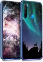 kwmobile telefoonhoesje voor Xiaomi Redmi Note 8 (2019 / 2021) - Hoesje voor smartphone in turquoise / blauw / zwart - Noorderlicht Hert design