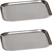 2x Stuks koffie/thee dienbladen Rvs 28 x 16,3 cm - Serveerbladen/dienbladen van Rvs