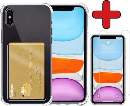 Coque iPhone X avec porte-cartes protecteur d'écran - Coque iPhone X Transparente antichoc - Coque iPhone X avec porte-cartes