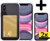 Hoes voor iPhone Xs Hoesje Pasjeshouder Case Met 2x Screenprotector - Hoes voor iPhone Xs Pasjeshouder Card Case Hoesje Met 2x Screenprotector - Transparant