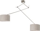 QAZQA Hanglamp staal met kap 35 cm lichtgrijs verstelbaar 2-lichts - Blitz