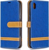 Kleurafstemming Denim Texture Leather Case voor Huawei Y5 (2019), met houder & kaartsleuven & portemonnee & lanyard (koningsblauw)