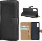 Voor Sony Xperia 10 II lederen horizontale flip-holster met magnetische sluiting en beugel en kaartsleuf en portemonnee (zwart)