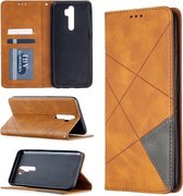Voor Oppo A5 (2020) / A9 (2020) Rhombus Texture Horizontale Flip Magnetische Leren Case met Houder & Kaartsleuven (Geel)